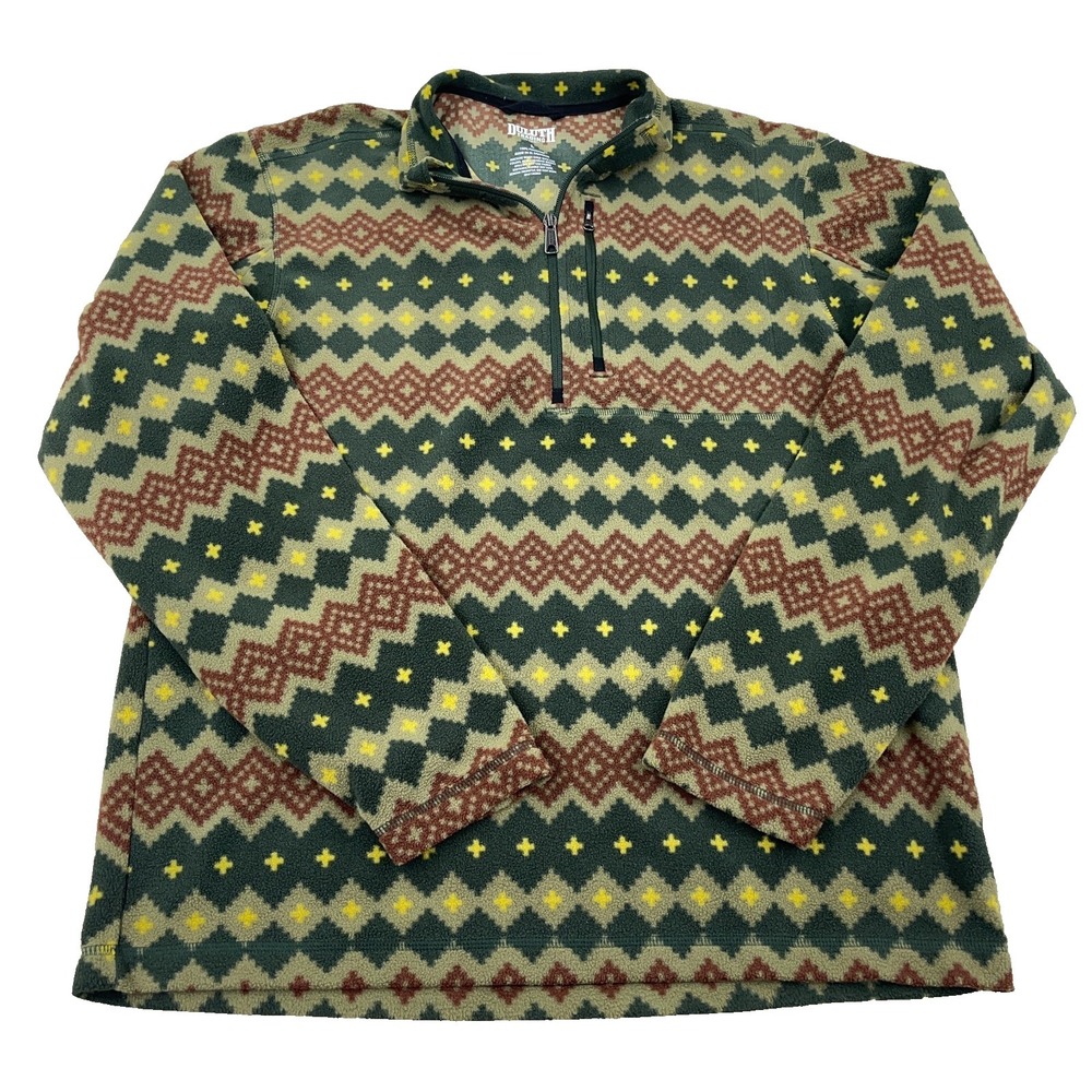 Duluth Sweater Men Large Green Fleece Pullover Quarter Zip Southwestern Jacket